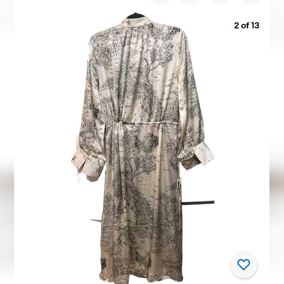 🇺🇸 H&M NWTs Evening Party Dress Maxi V-neck Tie Waist Side Slit Shiny LS - Picture 4 of 12